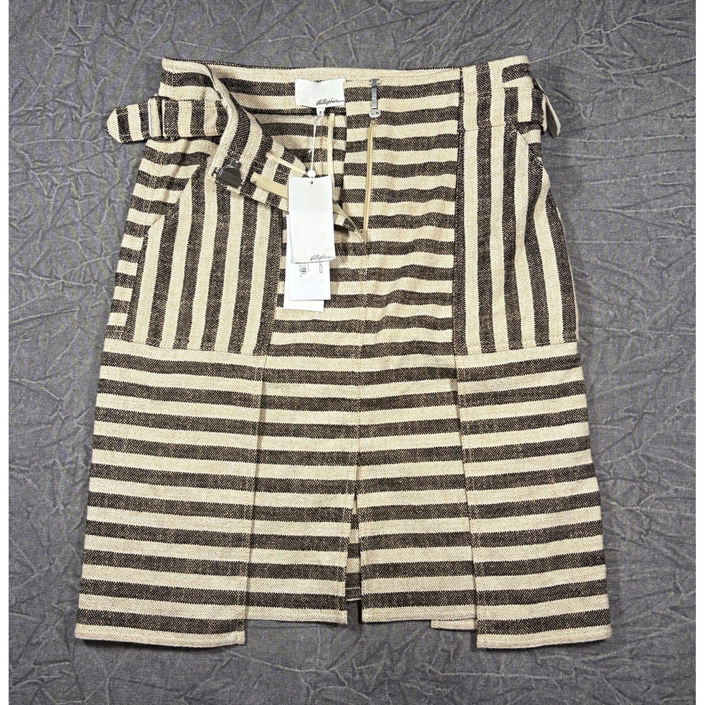 3.1 Phillip Lim Women's Tweed Striped A-Line High Rise Skirt 8 Beige/Gray